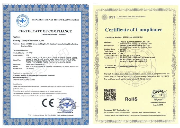 certification of F8T5 BLB certification of F8T5 BLB